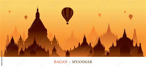 Bagan, Myanmar, Landmarks Silhouette Sunrise Background, Cityscape ...