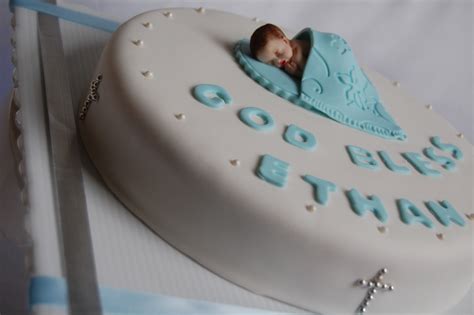 CUSTOMISED CAKES BY JEN: White and Blue Baby Boy Christening Cake