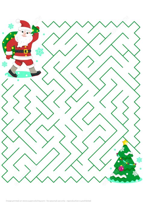 Christmas Maze Puzzle with Santa | Free Printable Puzzle Games