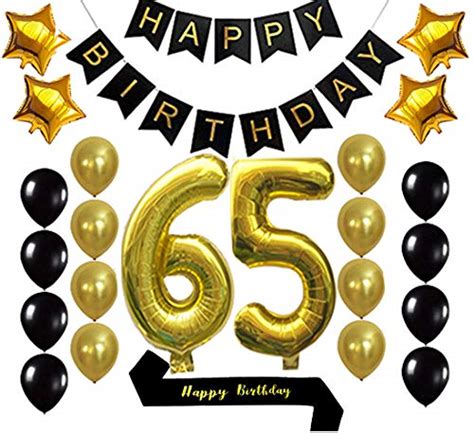 Buy Gold 65th Birthday Decorations Balloon Banner - Happy Birthday ...