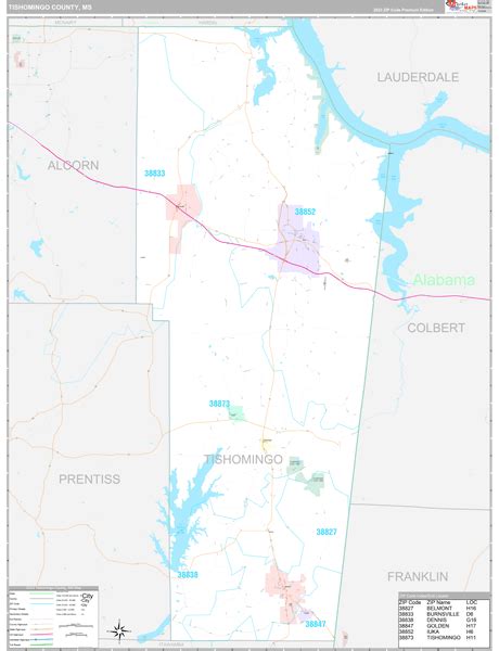 Tishomingo County, MS Wall Map Premium Style by MarketMAPS - MapSales