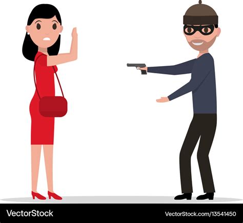 Cartoon robber with a gun robbing a woman Vector Image