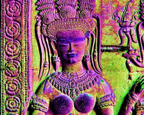 Colorful Images of Devata Goddesses or Apsaras at Angkor Wat