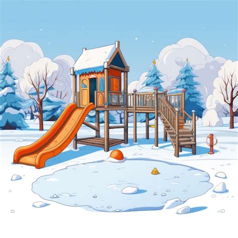 Premium Photo | Drawing of Snowcovered playground on white background