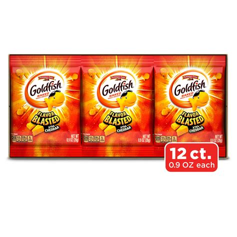 Goldfish Flavor Blasted Crackers, Xtra Cheddar Snack Pack, 0.9 oz, 12 CT Multi-Pack Tray ...