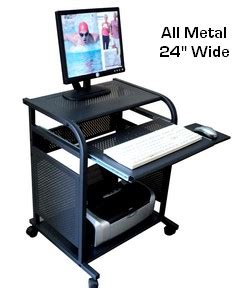 STS5801-METAL Narrow 24 inch Black All Metal Computer Cart