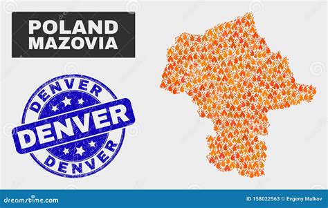 Fire Mosaic Mazovia Province Map and Grunge Denver Stamp Seal Stock ...