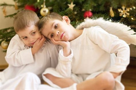 Two Little Boys Dressed Up As Angels 2 Stock Image - Image: 30251711