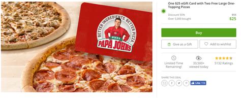 Buy a $25 Papa John's Gift Card, Get Two Large Bonus Pizzas For Free