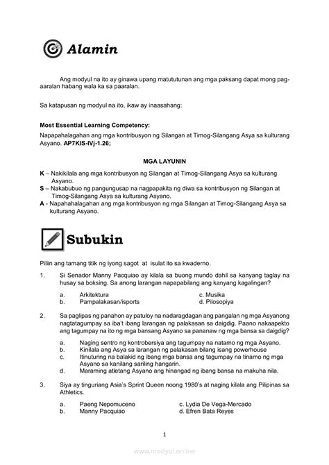 Araling Panlipunan Ikaapat na Markahan – Modyul 8: Ang mga Kontribusyon ...