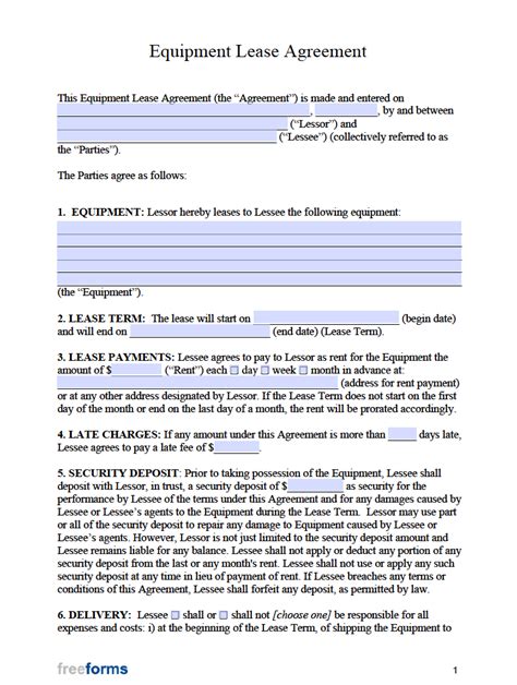 Free Equipment Lease Agreement Template | PDF | WORD