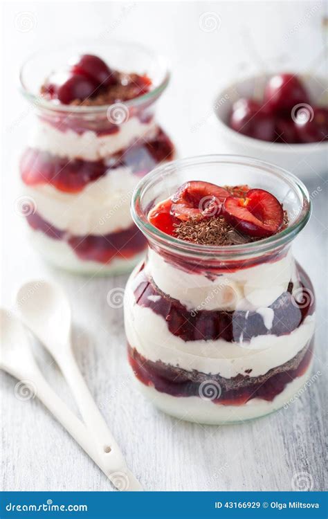 Healthy Dessert with Creme Fraiche Jam and Chocolate Stock Image - Image of glass, organic: 43166929