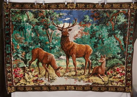 1970's Deer Tapestry Vintage Wall Hanging BIG Textile Stag | Etsy