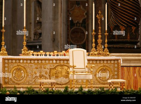 Throne and altar in St. Peter's Basilica, Vatican, Rome, Lazio, Italy ...