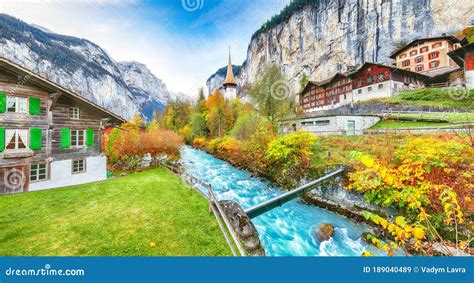 Stunning Lauterbrunnen Valley Rural View From Trummelbachfall Waterfall, Lauterbrunnen, Bernese ...