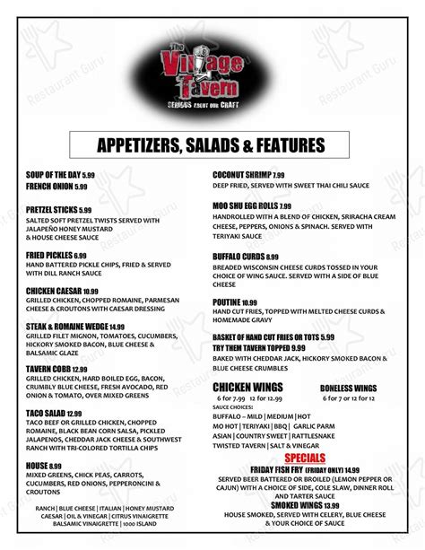 Menu at Village Tavern pub & bar, Geneseo