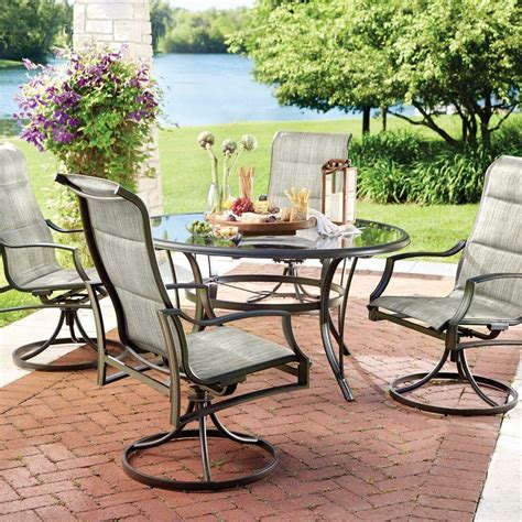 Hampton Bay Statesville 5-Piece Padded Sling Patio Dining Set with 53 in. Glass Top-FCS70357CS ...