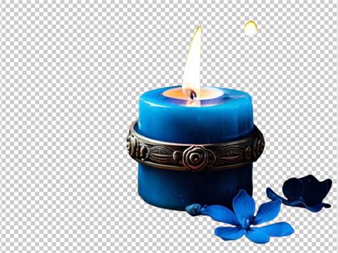 Premium PSD | Blue candle and blue flower decoration flame