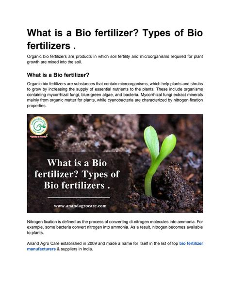 What is a Bio fertilizer? Types of Bio fertilizers . by anandagrocare123 - Issuu