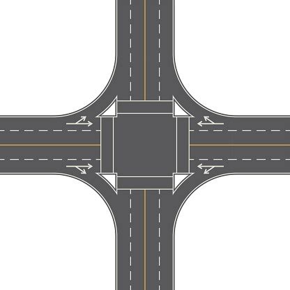 Overhead Perspective View Of A 4way Traffic Intersection Stock Illustration - Download Image Now ...