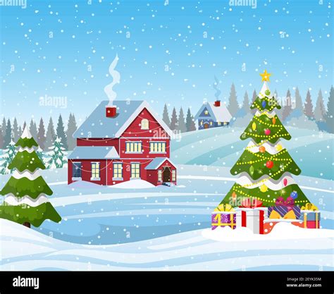 snowy village landscape Stock Vector Image & Art - Alamy