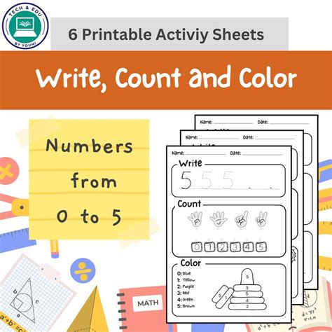 Write, Count and Color (0 to 5): No Prep Math Activity Sheets for Pre-K in 2024 | Math ...