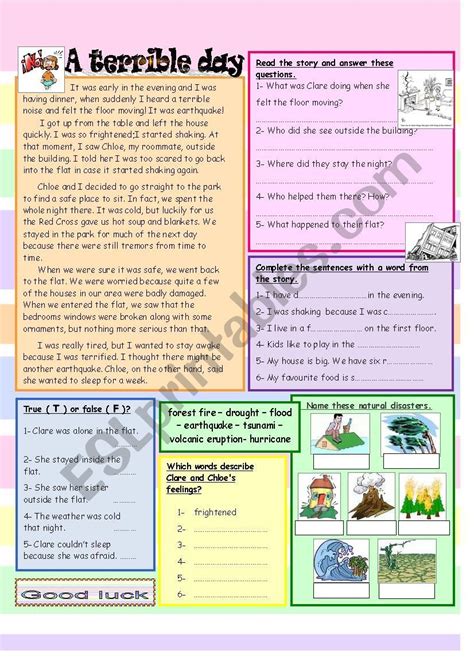 A terrible day - ESL worksheet by cutest | Reading comprehension, Natural disasters, Teaching ...