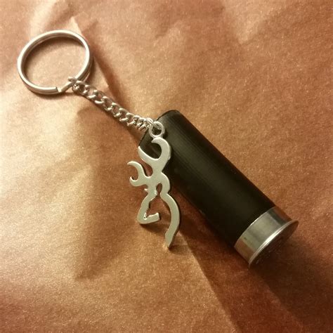 12 Guage shot gun shell keychain with deer head charm