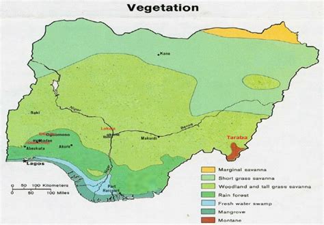 Vegetation map of Nigeria showing the sampling sites. | Download ...