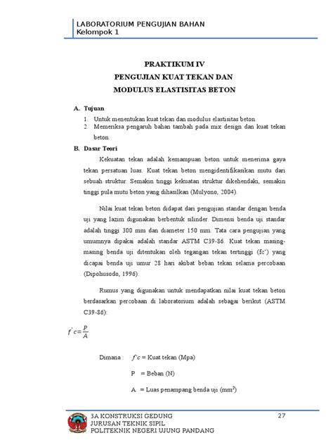 Kuat Tekan dan Modulus Elastisitas Beton | PDF