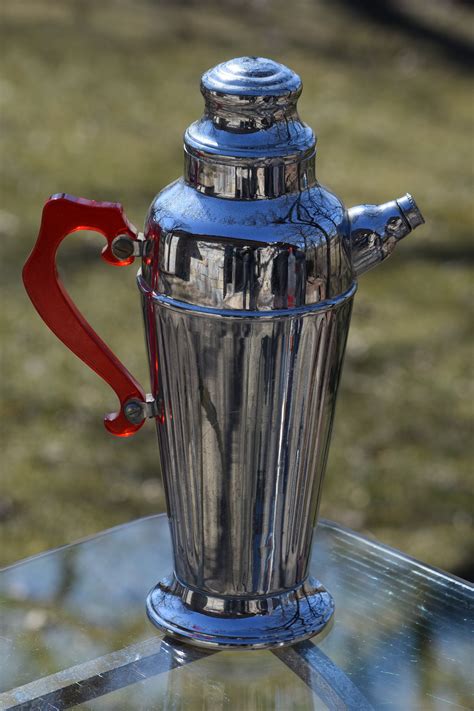 Vintage Silver with Red Lucite Martini Cocktail Shaker, Mad Men Barware ...