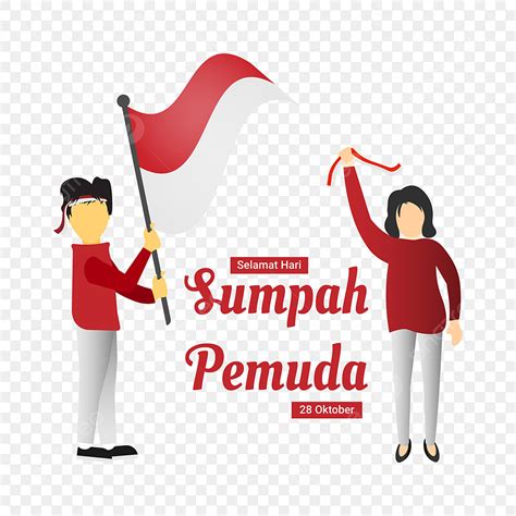 Gaya Kartun Hari Sumpah Pemuda 28 Oktober Dengan Bendera Merah Putih ...