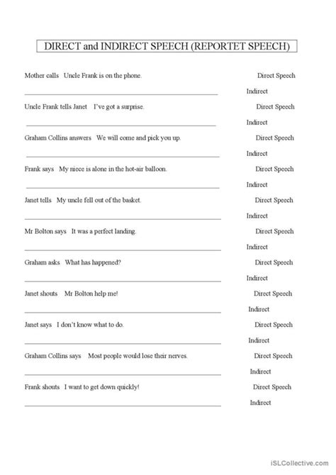 Direct and Indirect Speech: English ESL worksheets pdf & doc