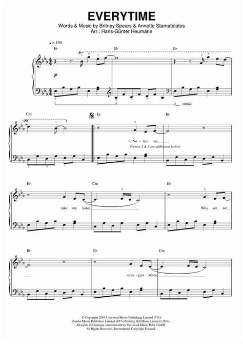 Everytime Piano Sheet Music | OnlinePianist