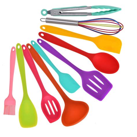 Silicone Kitchen Utensil Set - 10 Pieces Colorful Cooking Utensils ...