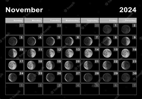 Noviembre 2024 Calendario lunar, Ciclos lunares, Fases lunares | Foto Premium