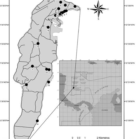 Map of San Andres Island with sample sites. | Download Scientific Diagram