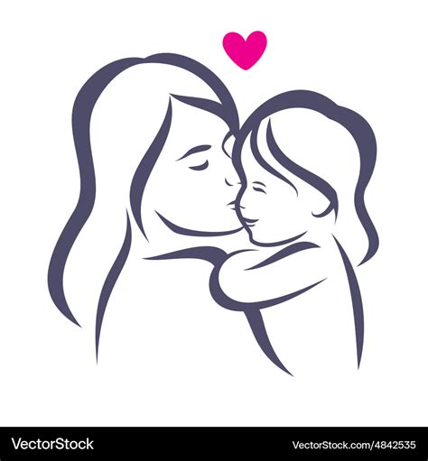 Mother and daughter stylized silhouette outlined Vector Image