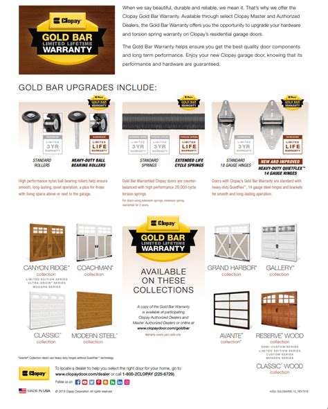 CLOPAY GOLD BAR WARRANTY. LIFETIME GARAGE DOOR SPRINGS AND GARAGE DOOR ROLLERS One Clear Choice ...