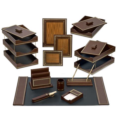 Florentine Leather Desk Set Brown | Desk Organizer Set | Office Accessories | Home Decor ...