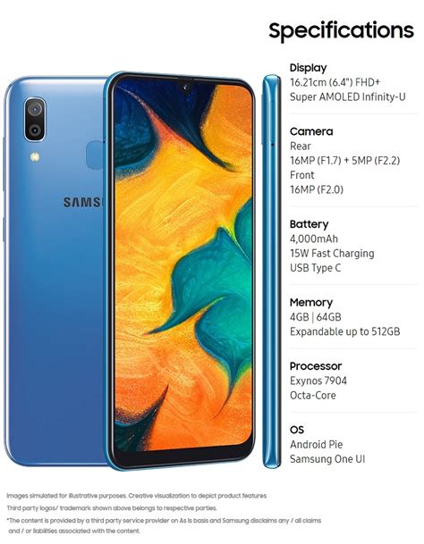 Samsung Galaxy A30 (SM-305) 6.4-Inch (4GB RAM, 64GB ROM) Android 9.0 Pie, (16MP + 5MP) + 16MP 4G ...