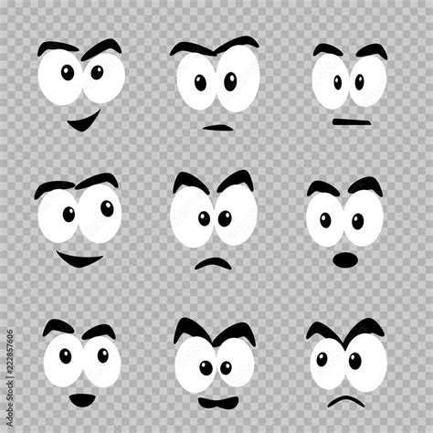 Cartoon eyes template set on transparent background. Comics faces ...