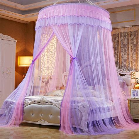 Mengersi Bed Canopy Mosquito Net - Princess Elegant Lace Round Sheer Mesh Bed Curtains ...