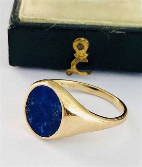 Stunning vintage Men's 9ct yellow gold Lapis Lazuli signet ring - fully hallmarked