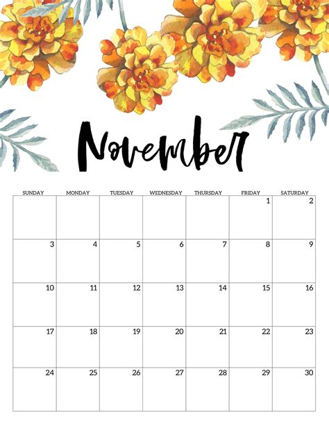 November 2019 Wall Calendar Printable #wallcalendar #november2019 Make ...