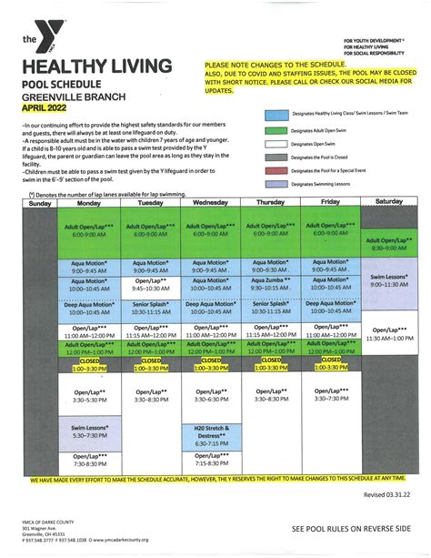 Pool Schedules - Darke County YMCA