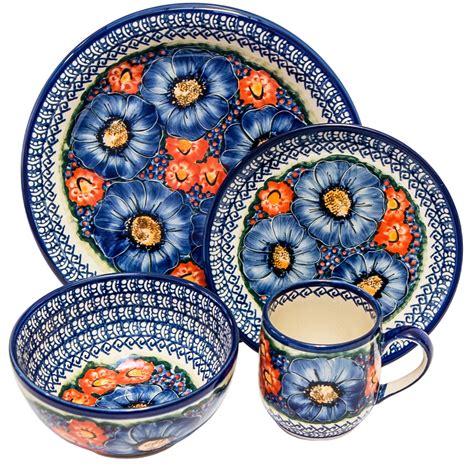 Boleslawiec Polish Pottery UNIKAT Dinnerware 4 Pcs Place Setting "Isab ...