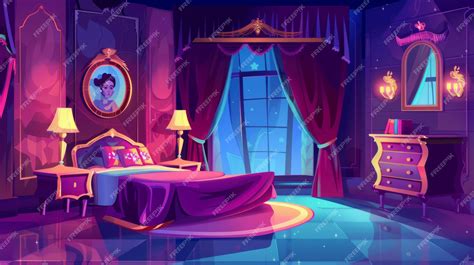 Premium Photo | At night a princess bedroom at night with royal furniture and a large window a ...