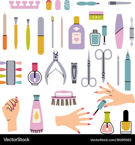 Manicure salon items polish nails pedicure tools Vector Image