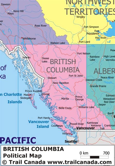 Political Map of British Columbia, Canada